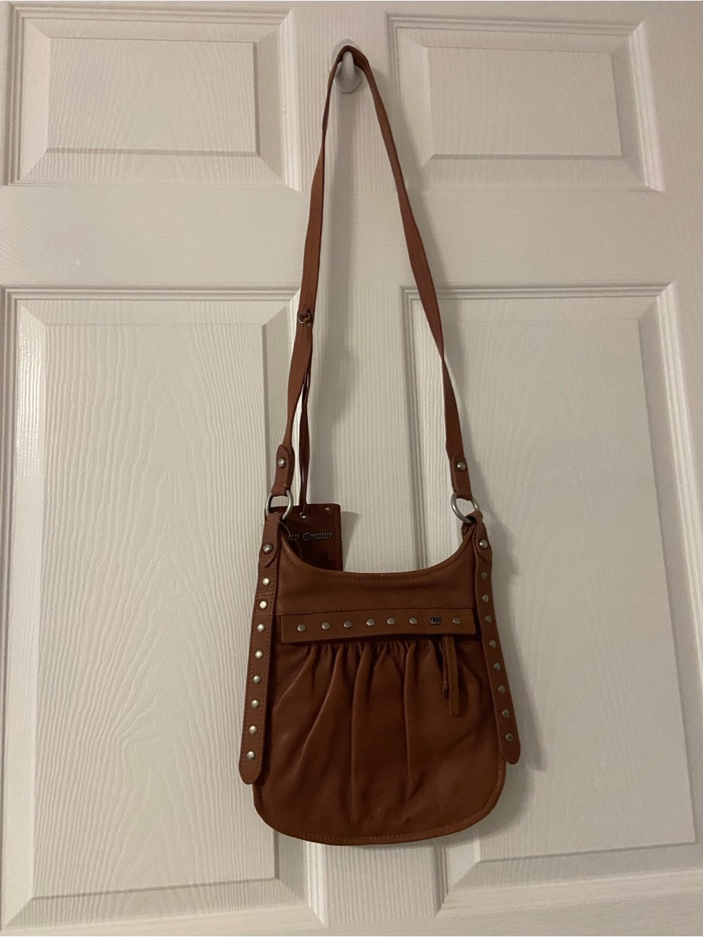 JUICY COUTURE Cognac Brown Leather Y2K BIFOLD Crossbody Bag